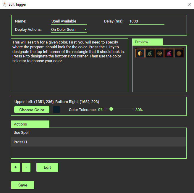 edit trigger settings